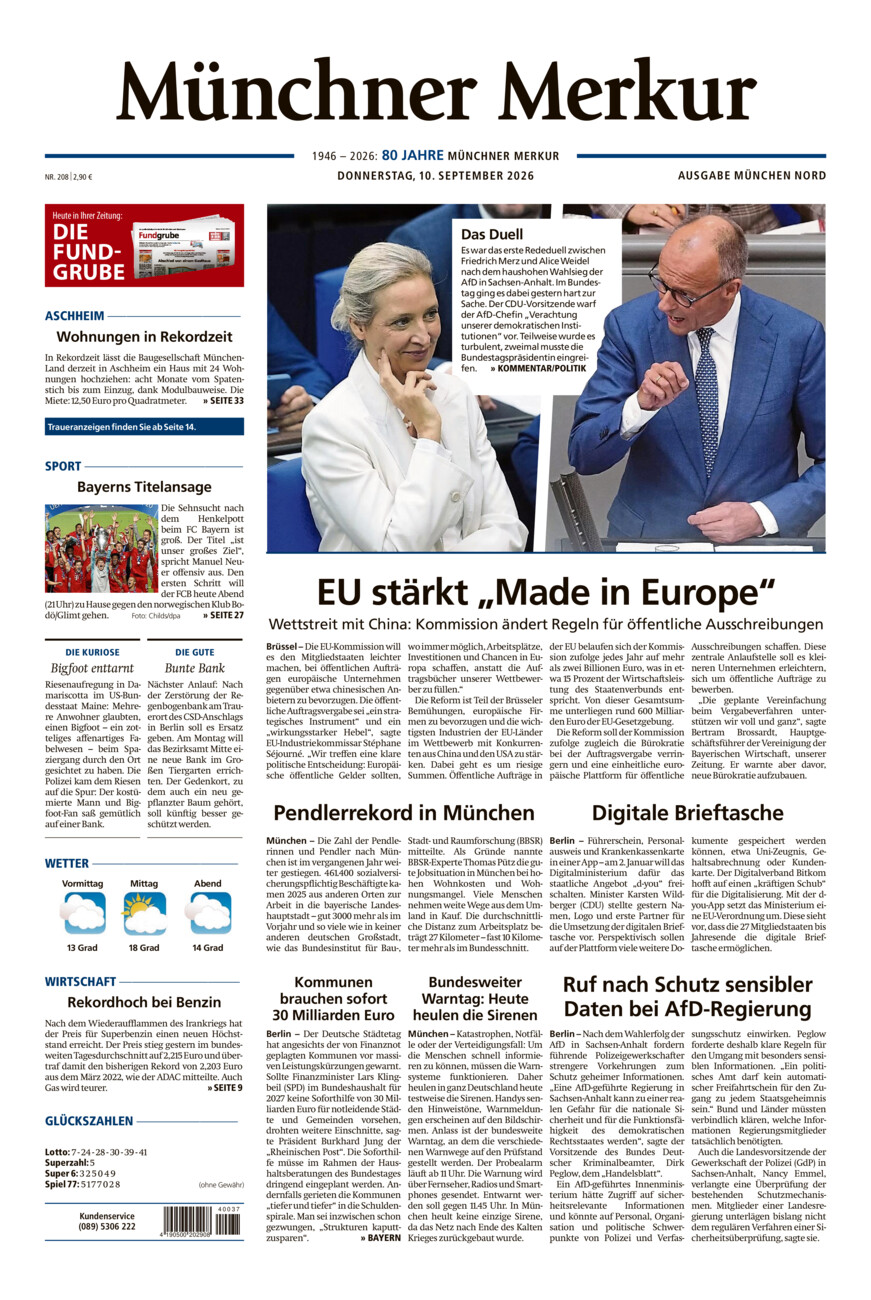 Münchner Merkur -  Nord vom Donnerstag, 10.09.2026
