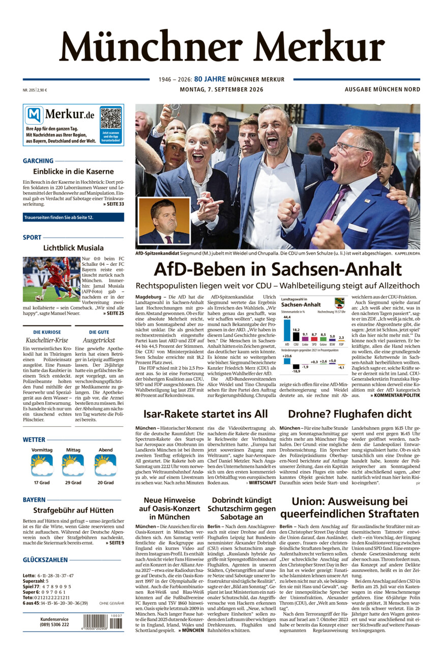 Münchner Merkur -  Nord vom Montag, 07.09.2026