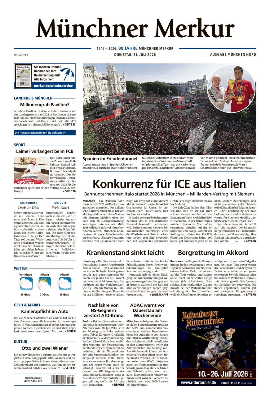 Münchner Merkur -  Nord vom Dienstag, 21.07.2026