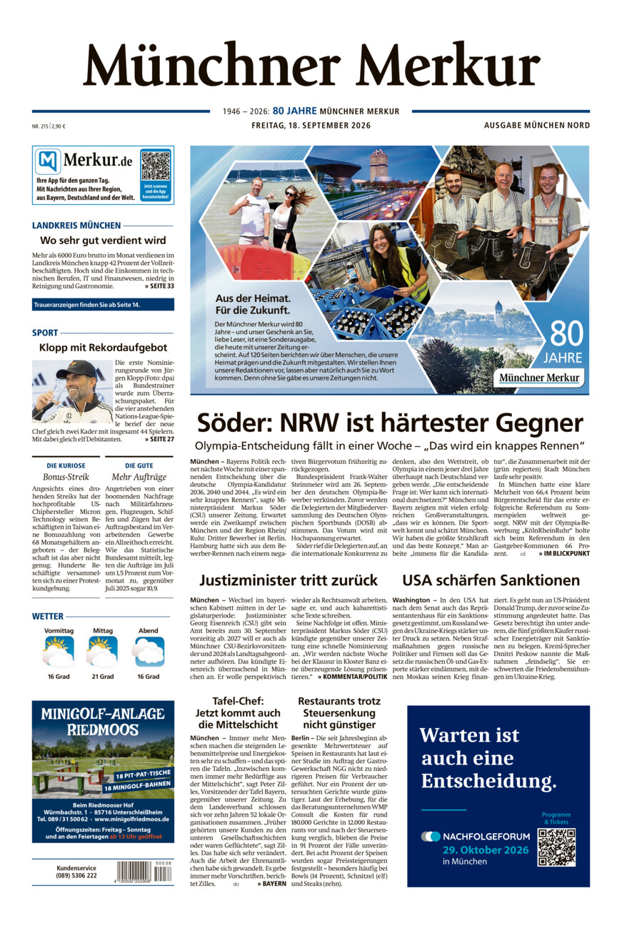 Münchner Merkur -  Nord vom Freitag, 18.09.2026