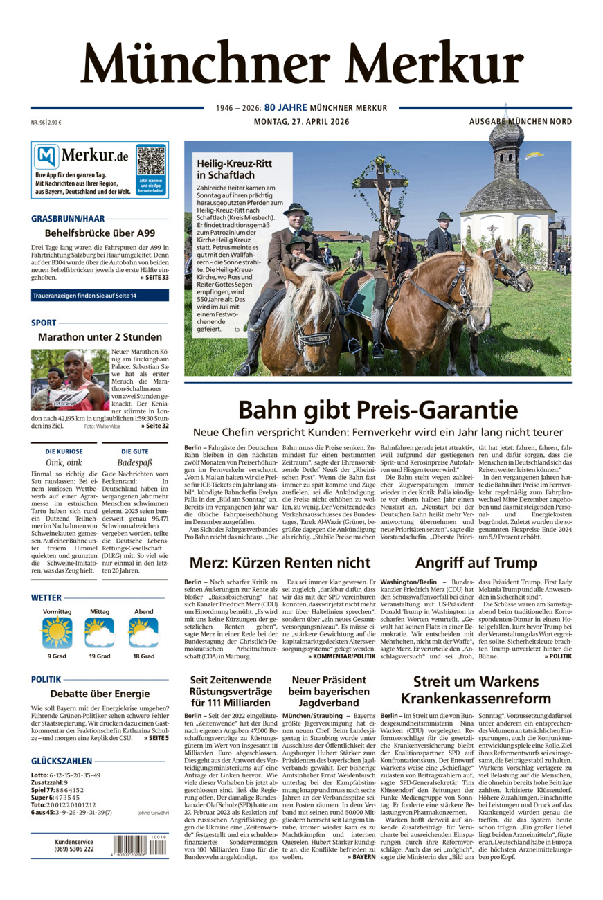Münchner Merkur -  Nord vom Montag, 27.04.2026