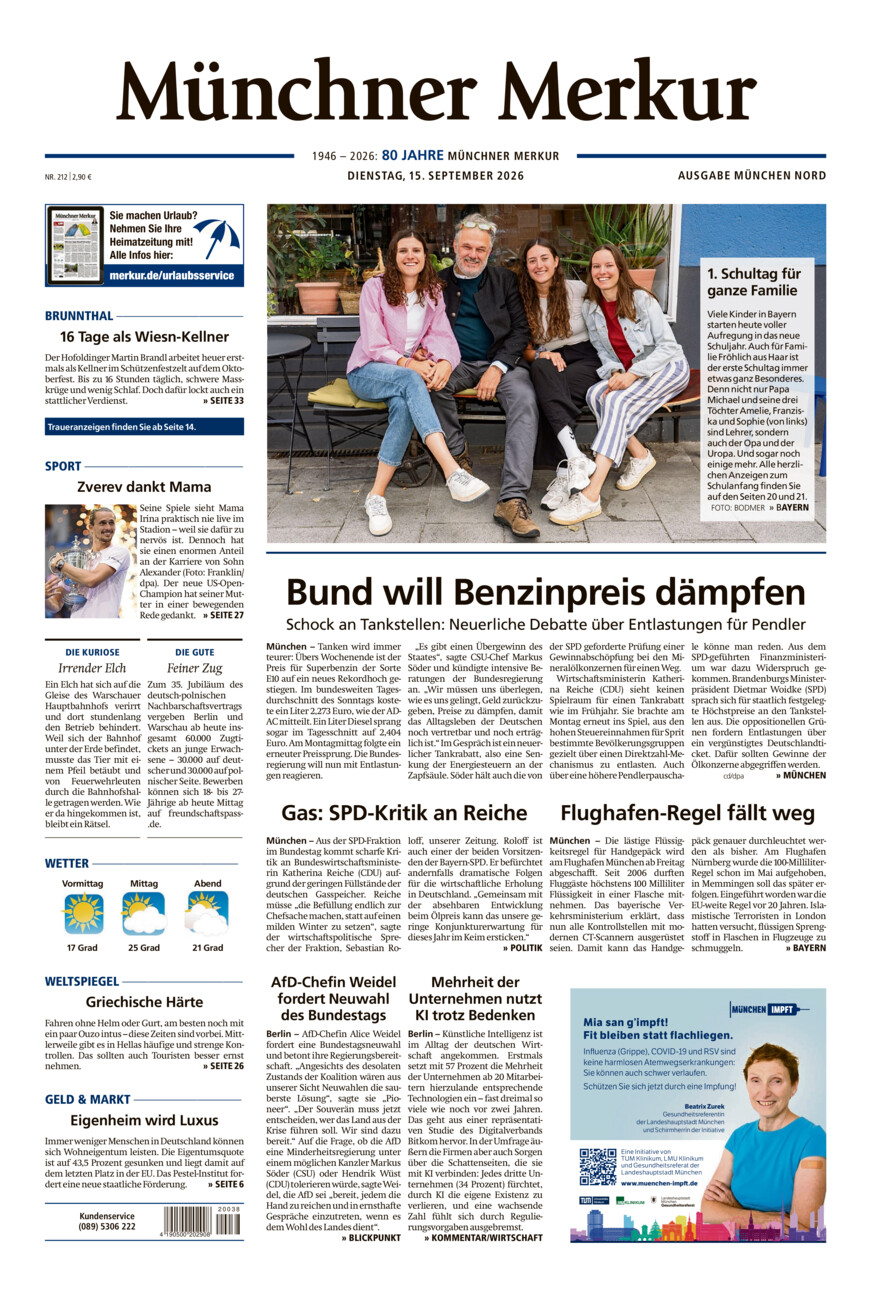 Münchner Merkur -  Nord vom Dienstag, 15.09.2026