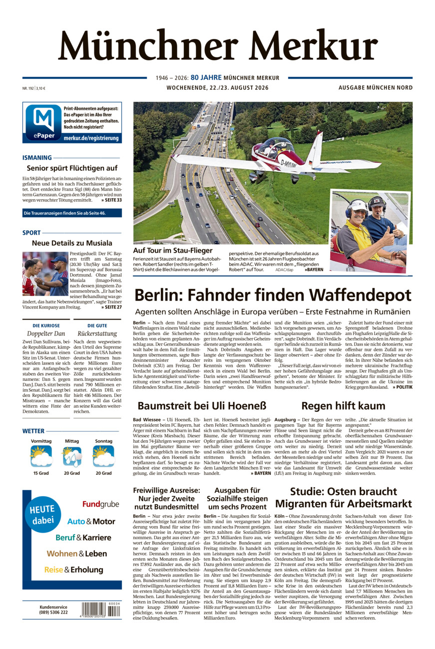 Münchner Merkur -  Nord vom Samstag, 22.08.2026