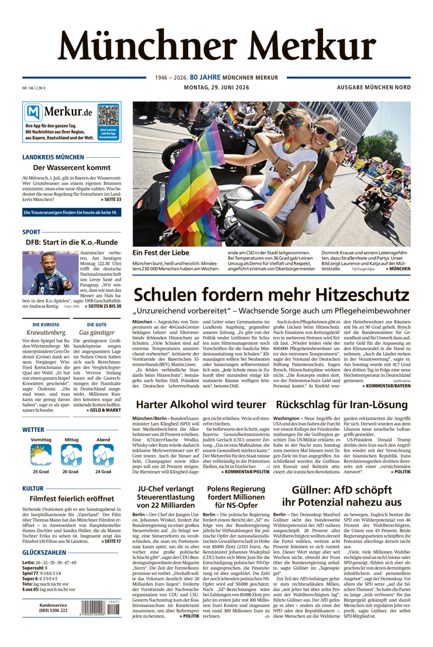 Münchner Merkur -  Nord vom Montag, 29.06.2026