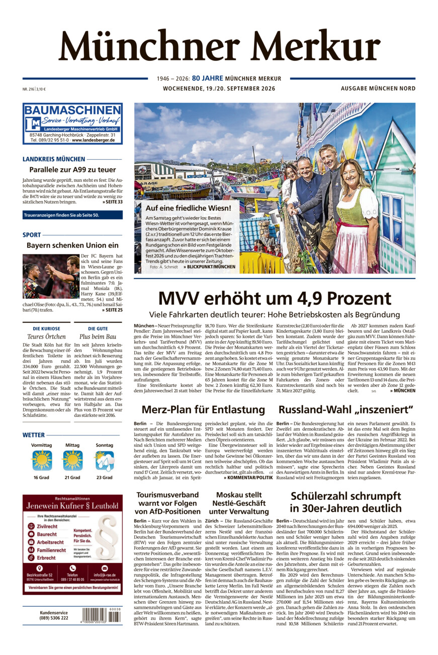 Münchner Merkur -  Nord vom Samstag, 19.09.2026