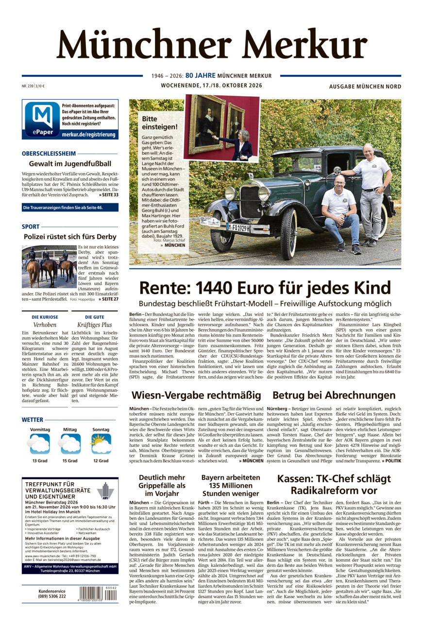 Münchner Merkur -  Nord vom Samstag, 17.10.2026