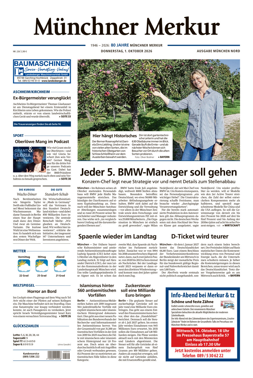 Münchner Merkur -  Nord vom Donnerstag, 01.10.2026