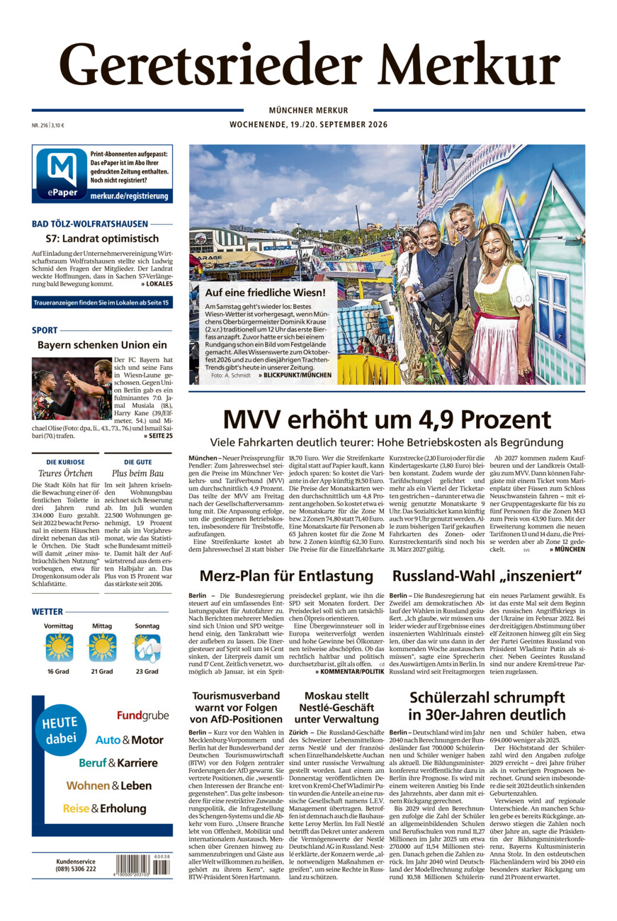 Geretsrieder Merkur vom Samstag, 19.09.2026