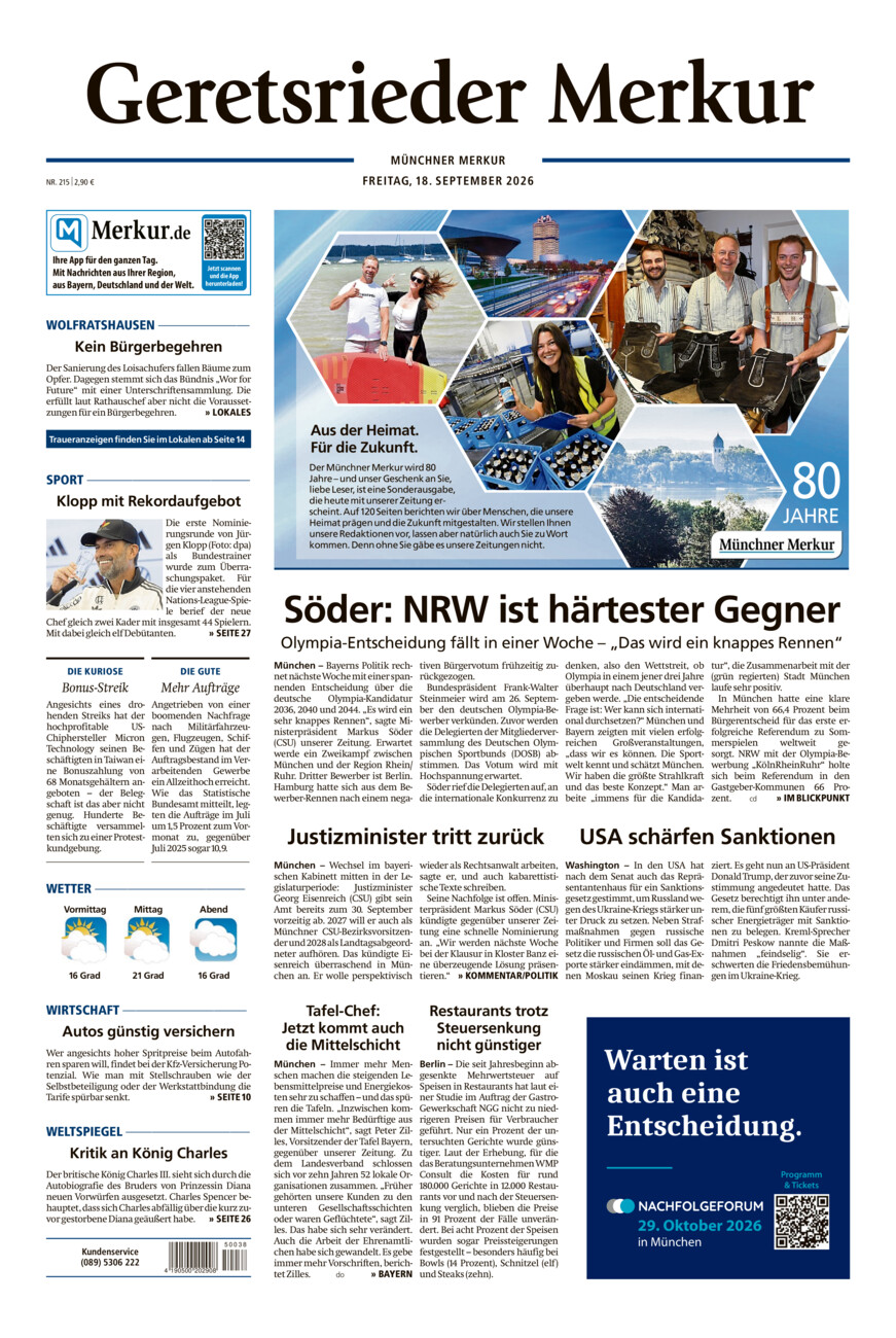 Geretsrieder Merkur vom Freitag, 18.09.2026