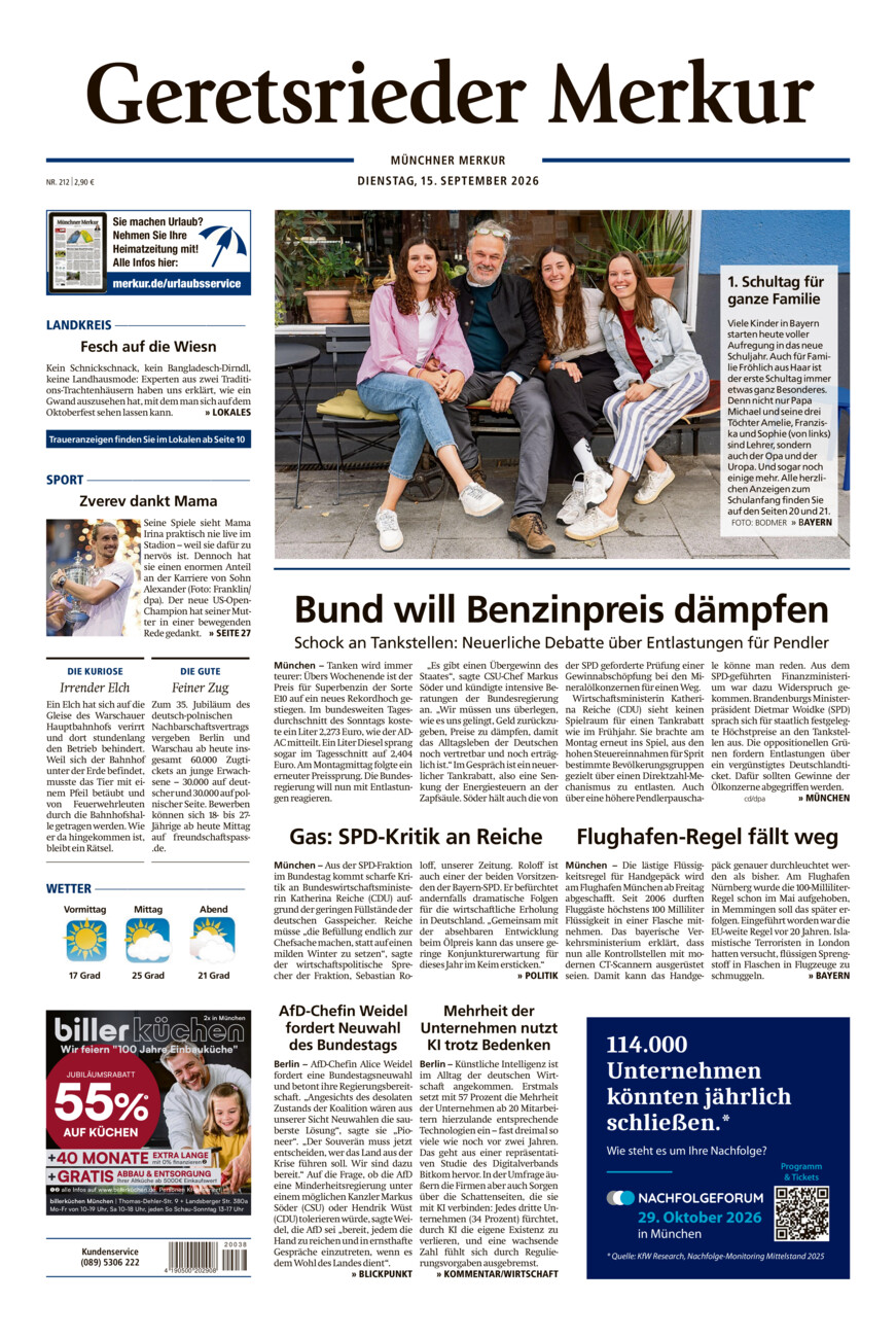Geretsrieder Merkur vom Dienstag, 15.09.2026