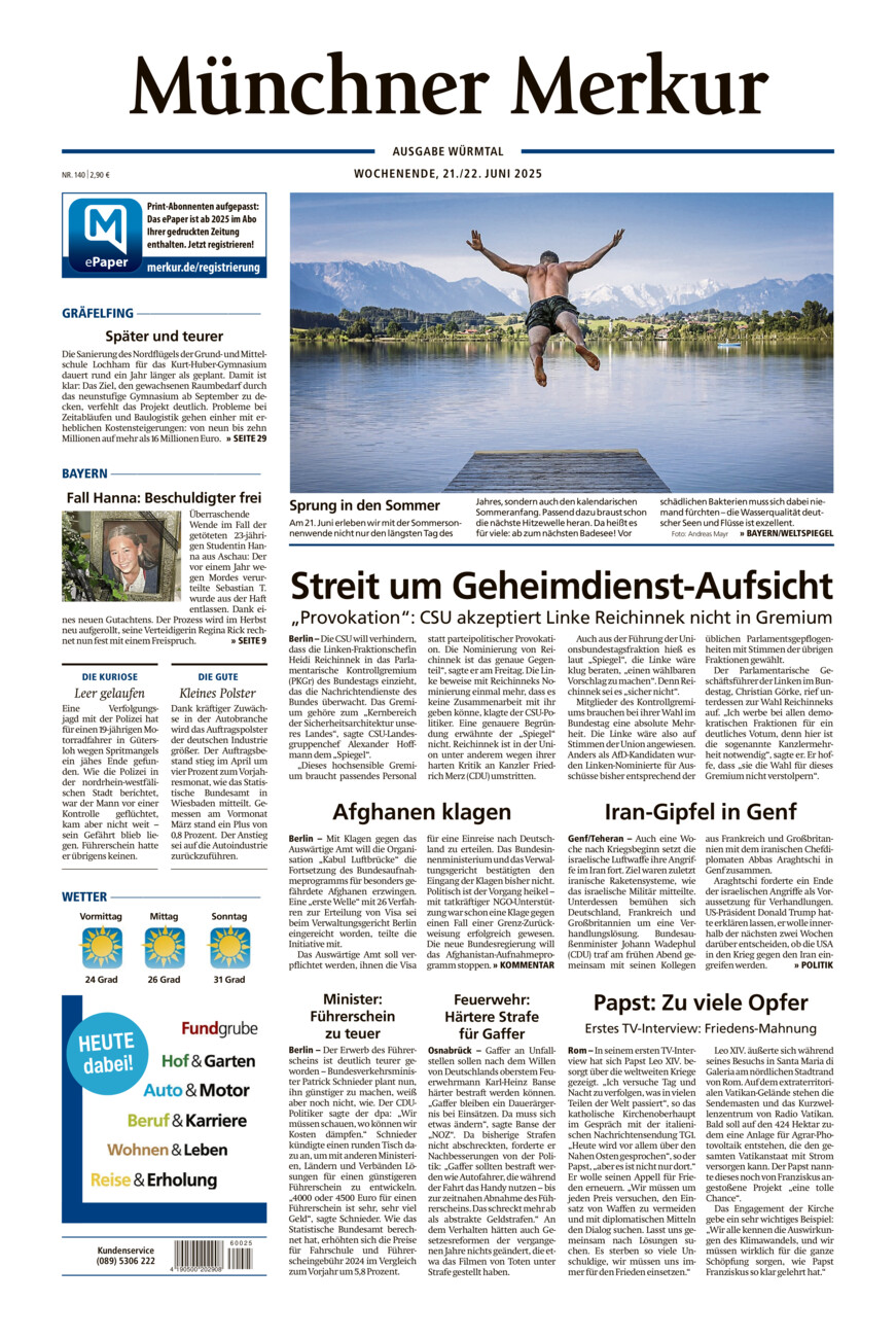 Münchner Merkur - Würmtal vom Samstag, 21.06.2025