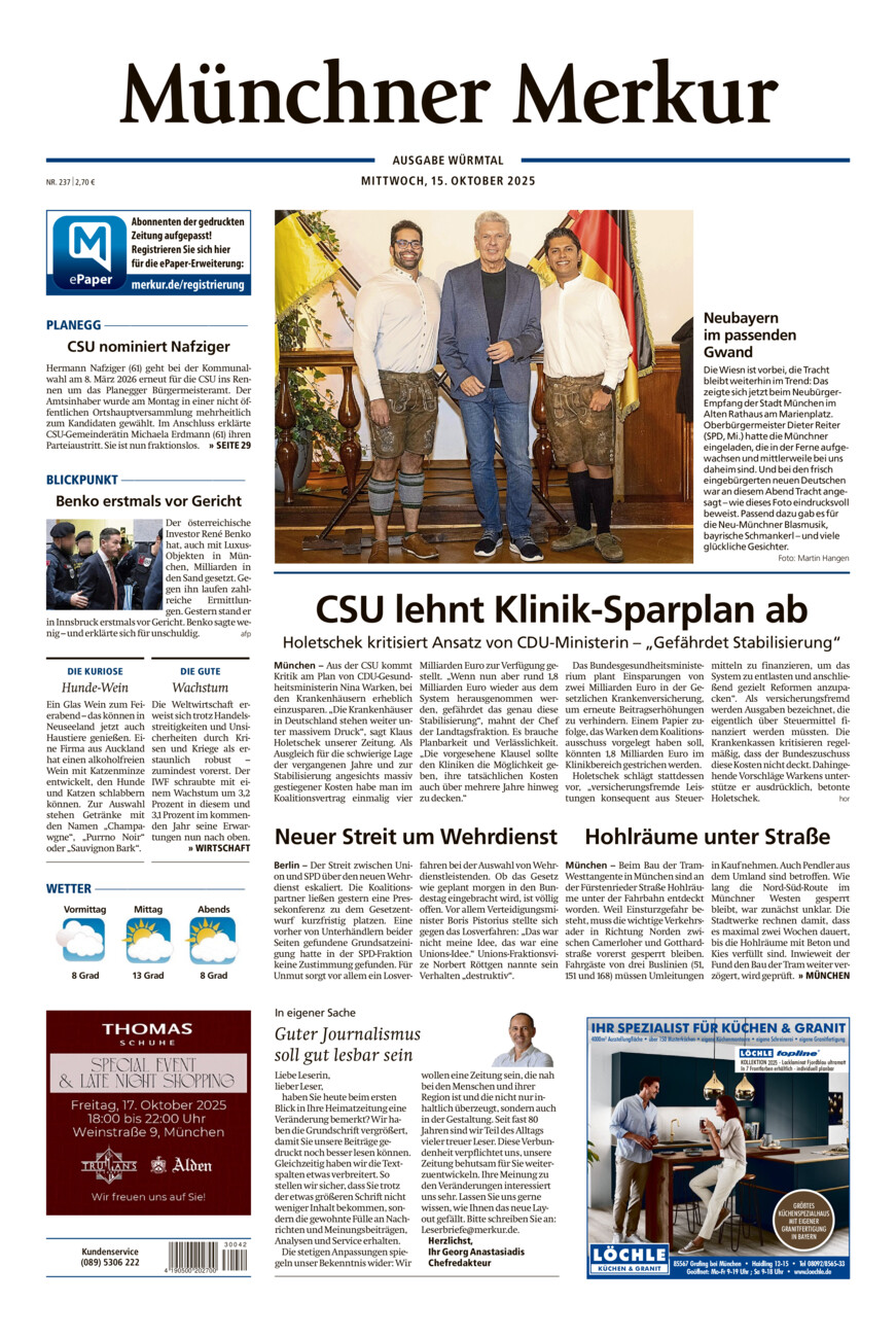 Münchner Merkur - Würmtal vom Mittwoch, 15.10.2025