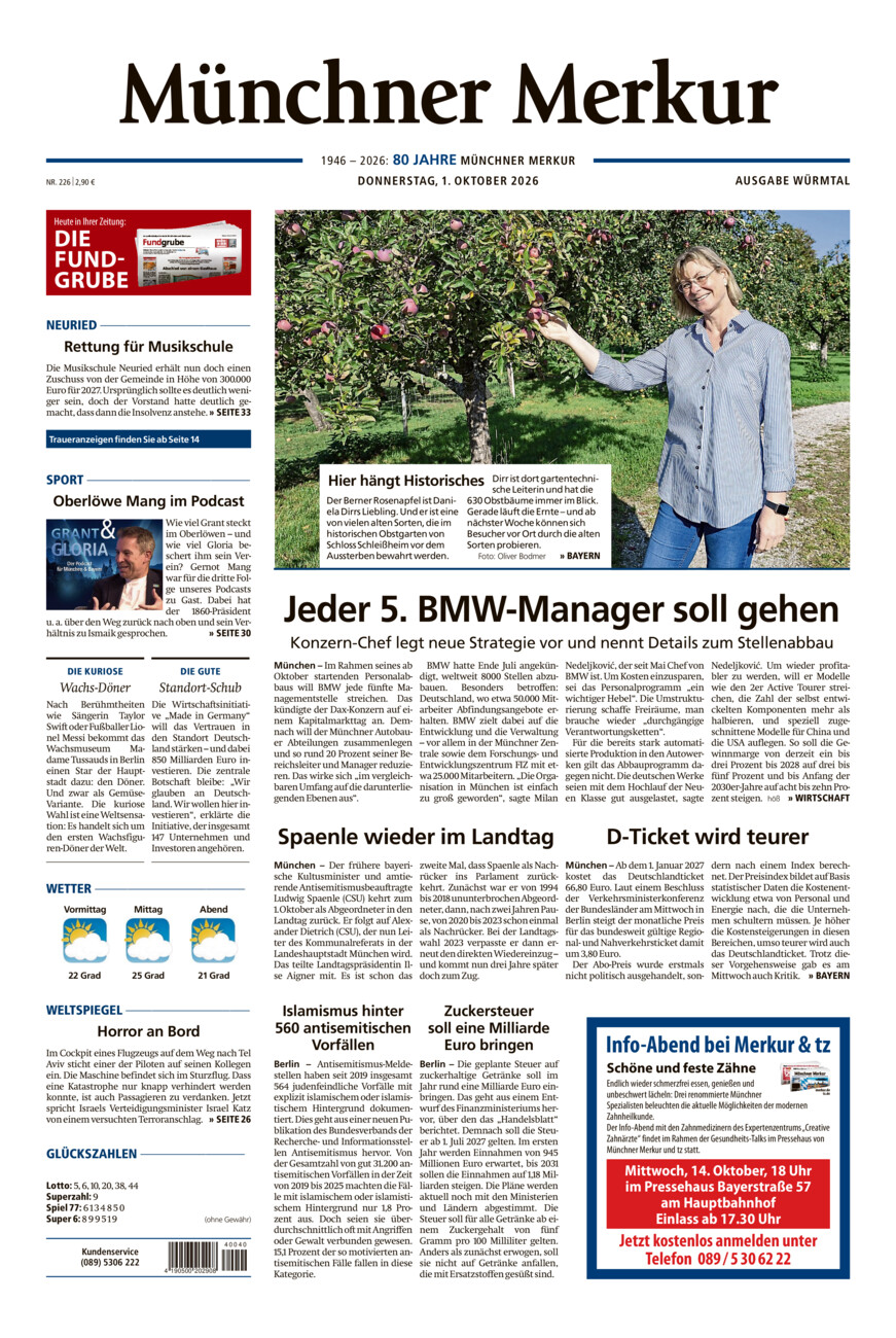 Münchner Merkur - Würmtal vom Donnerstag, 01.10.2026