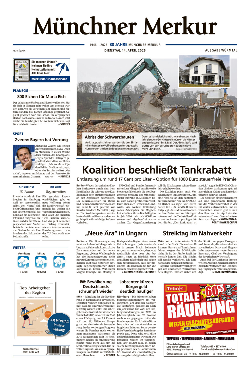 Münchner Merkur - Würmtal vom Dienstag, 14.04.2026