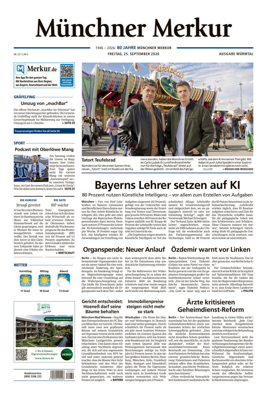 Münchner Merkur - Würmtal vom Freitag, 25.09.2026