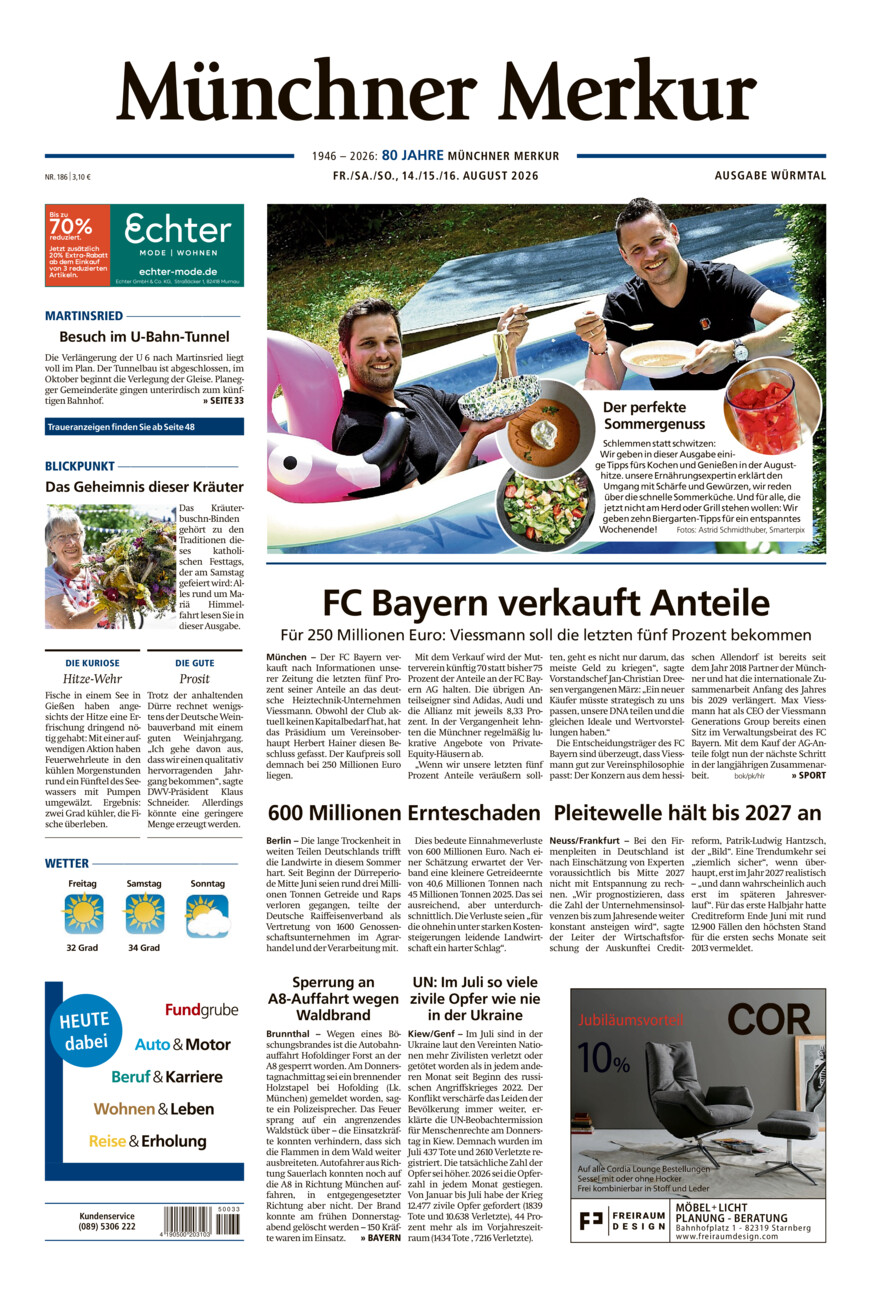 Münchner Merkur - Würmtal vom Freitag, 14.08.2026