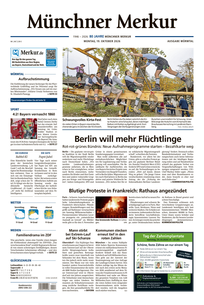 Münchner Merkur - Würmtal vom Montag, 19.10.2026