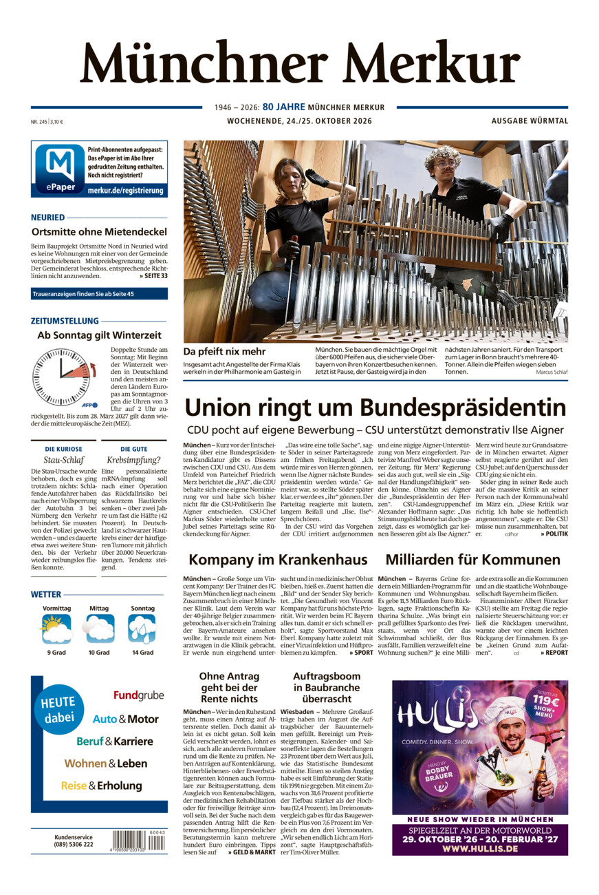 Münchner Merkur - Würmtal vom Samstag, 24.10.2026