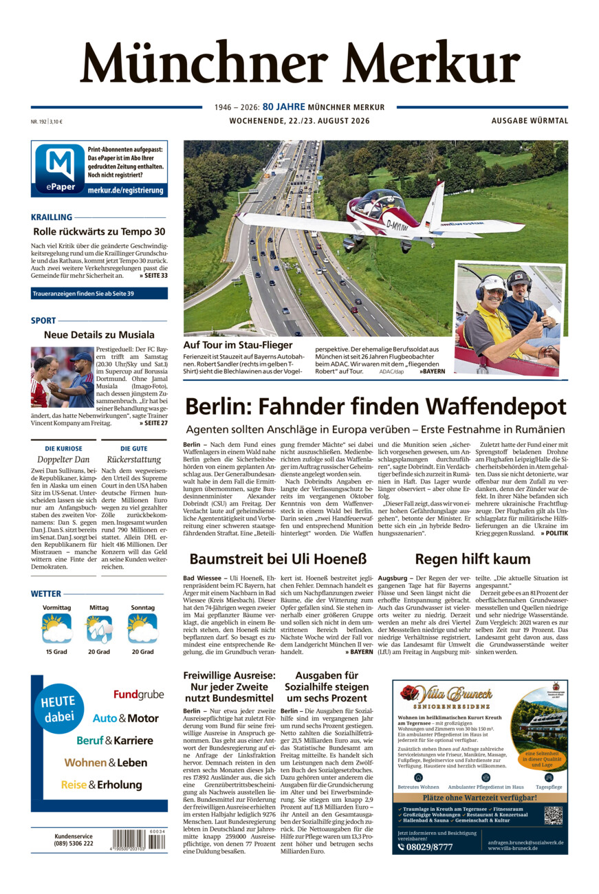 Münchner Merkur - Würmtal vom Samstag, 22.08.2026