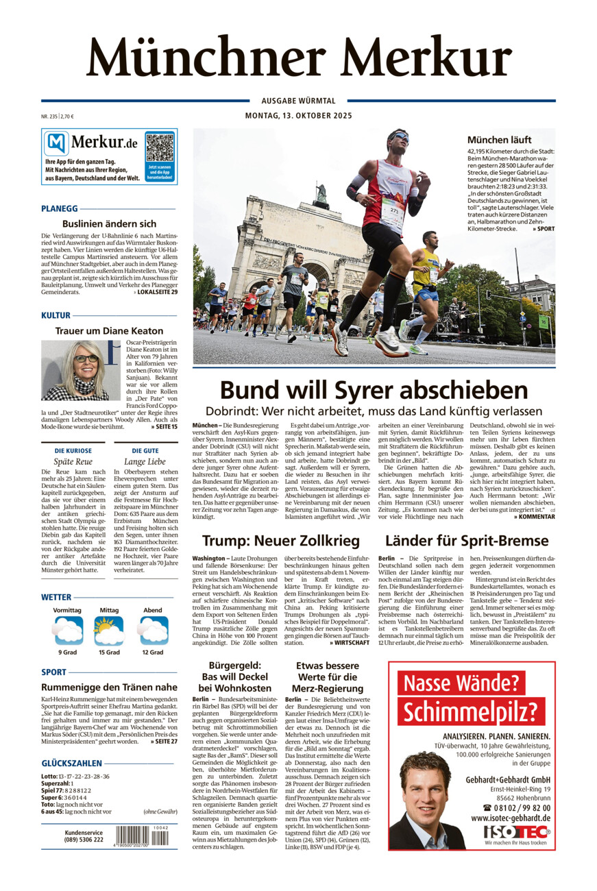 Münchner Merkur - Würmtal vom Montag, 13.10.2025