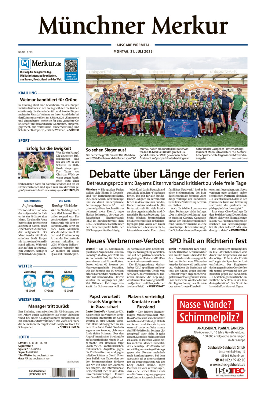Münchner Merkur - Würmtal vom Montag, 21.07.2025