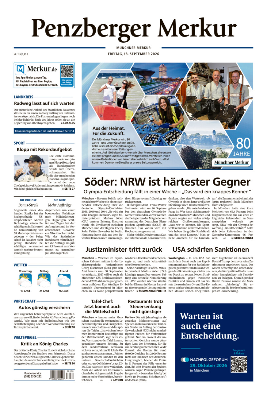 Penzberger Merkur vom Freitag, 18.09.2026