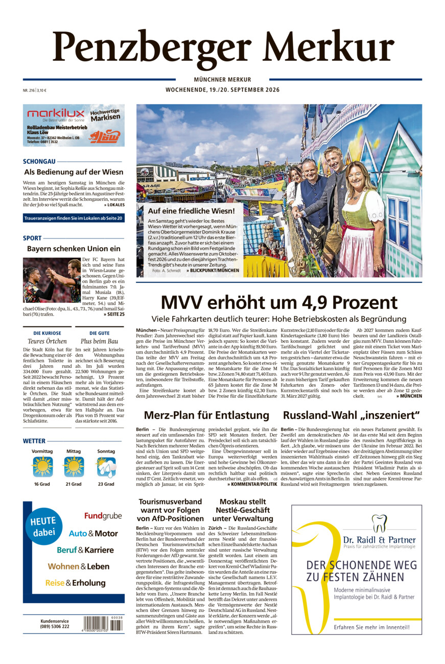 Penzberger Merkur vom Samstag, 19.09.2026