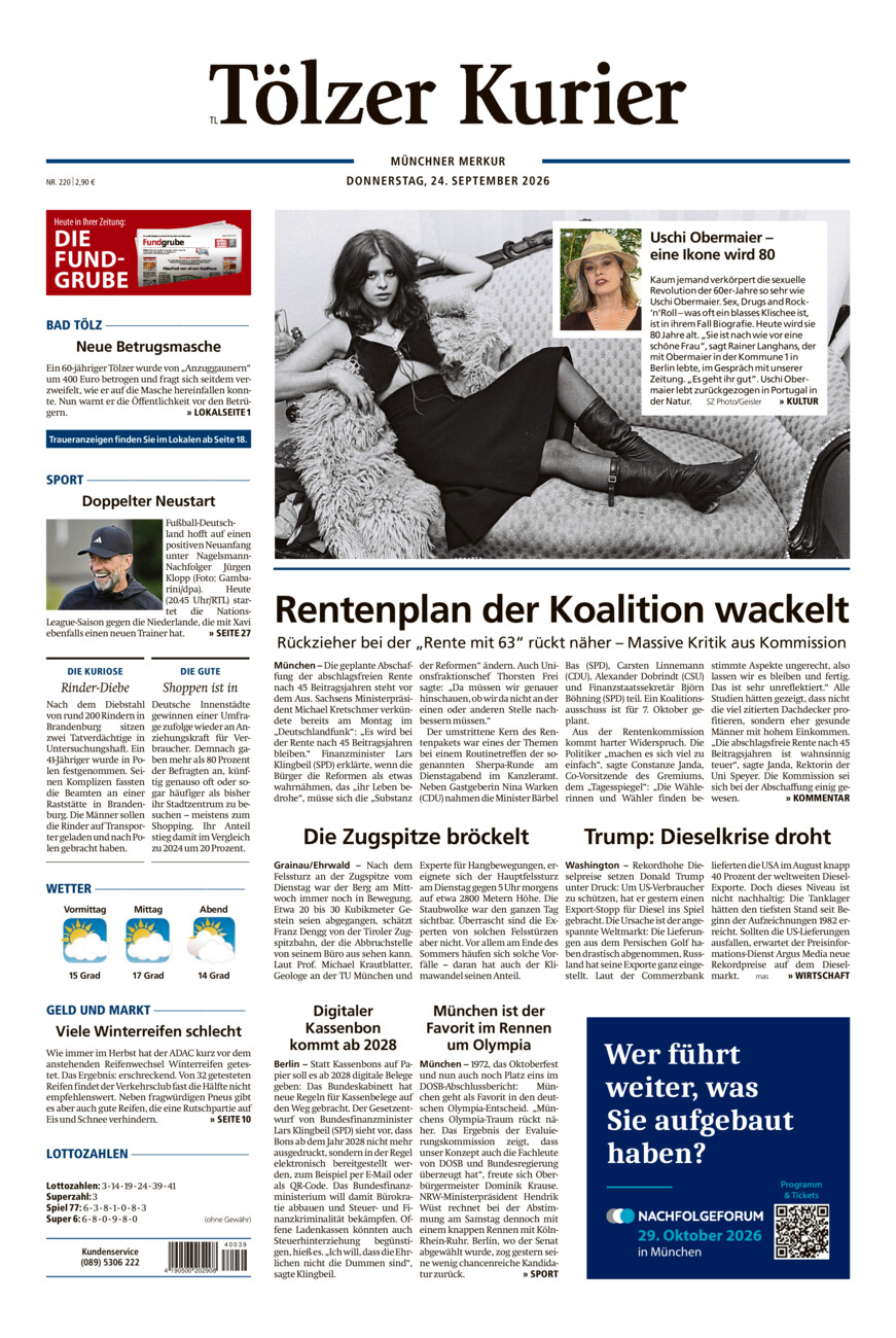 Tölzer Kurier - Loisachtal (TL) vom Donnerstag, 24.09.2026