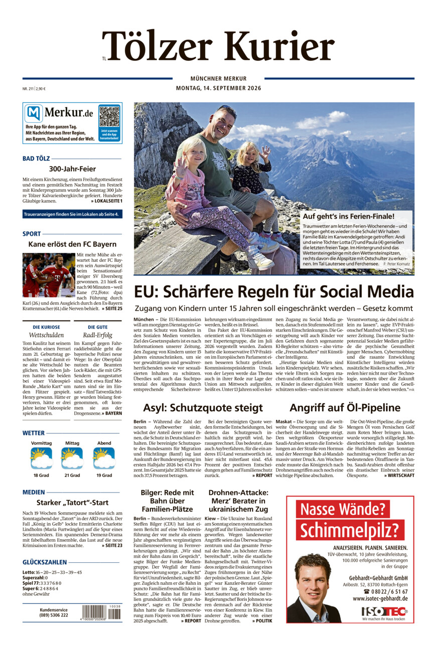 Tölzer Kurier - Loisachtal (TL) vom Montag, 14.09.2026