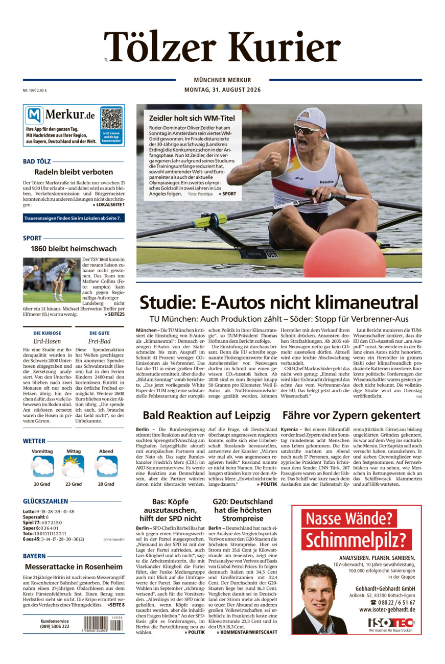Tölzer Kurier - Loisachtal (TL) vom Montag, 31.08.2026