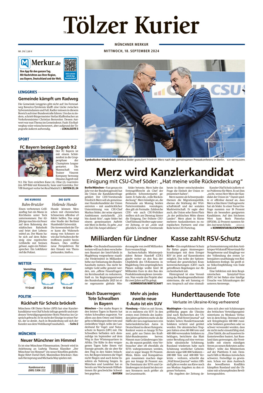 Tölzer Kurier - Loisachtal (TL) vom Mittwoch, 18.09.2024