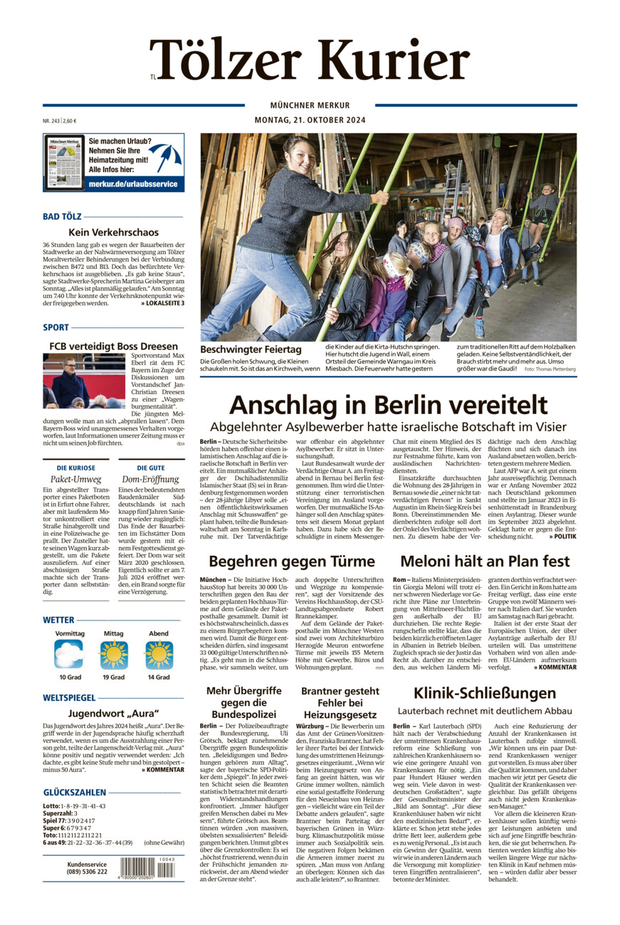 Tölzer Kurier - Loisachtal (TL) vom Montag, 21.10.2024