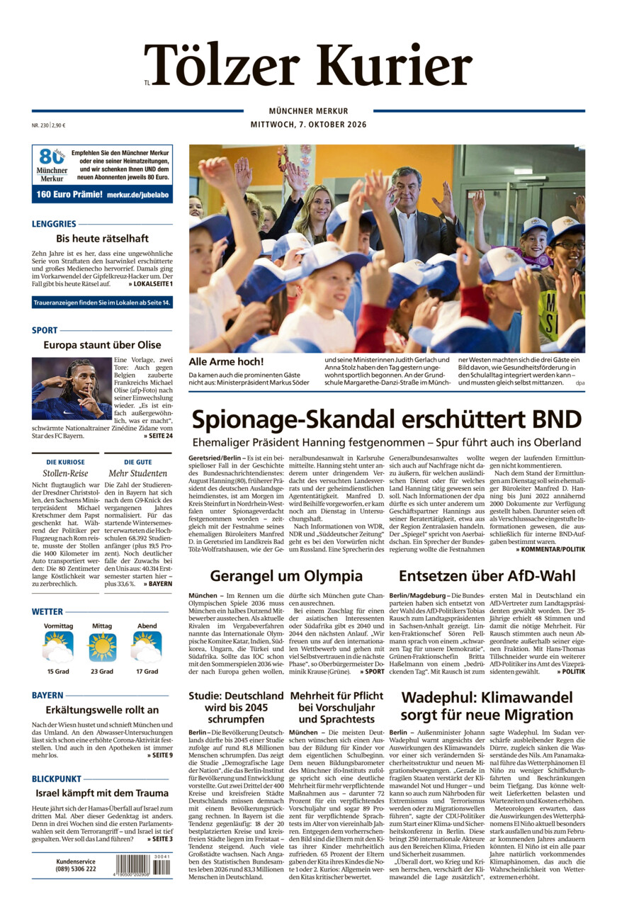 Tölzer Kurier - Loisachtal (TL) vom Mittwoch, 07.10.2026