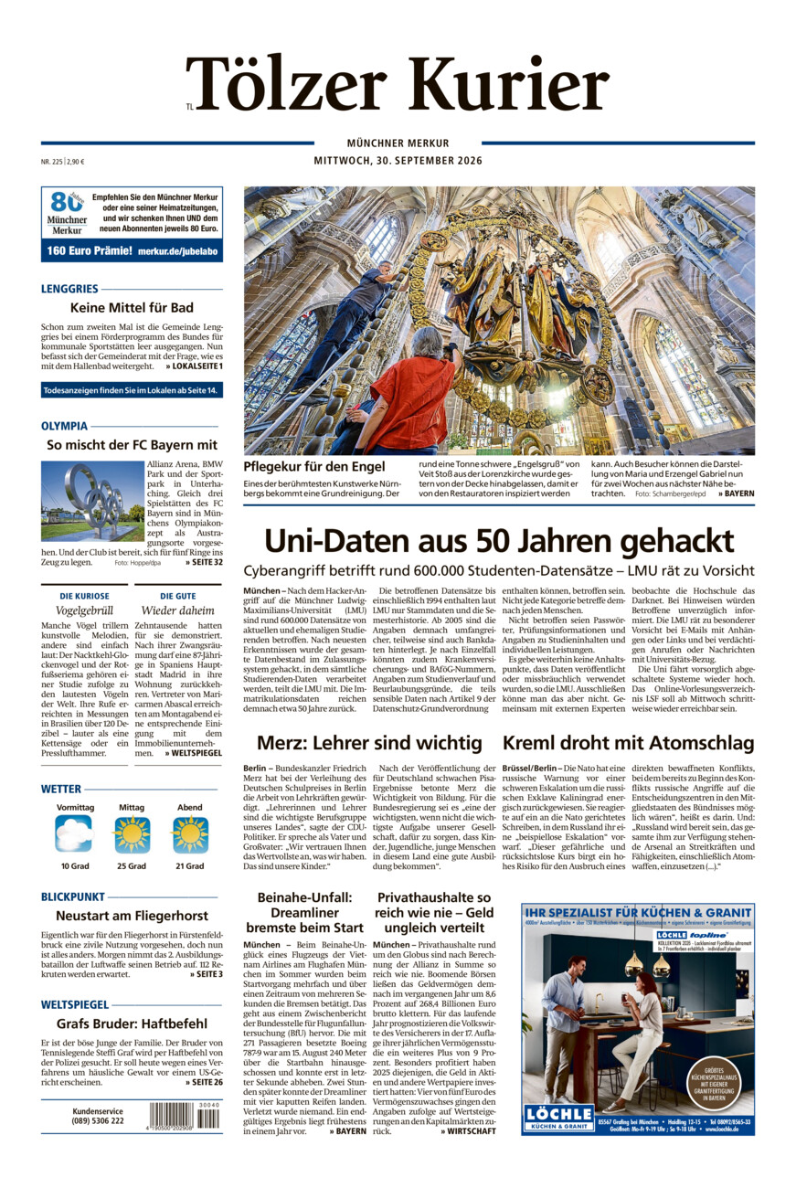 Tölzer Kurier - Loisachtal (TL) vom Mittwoch, 30.09.2026