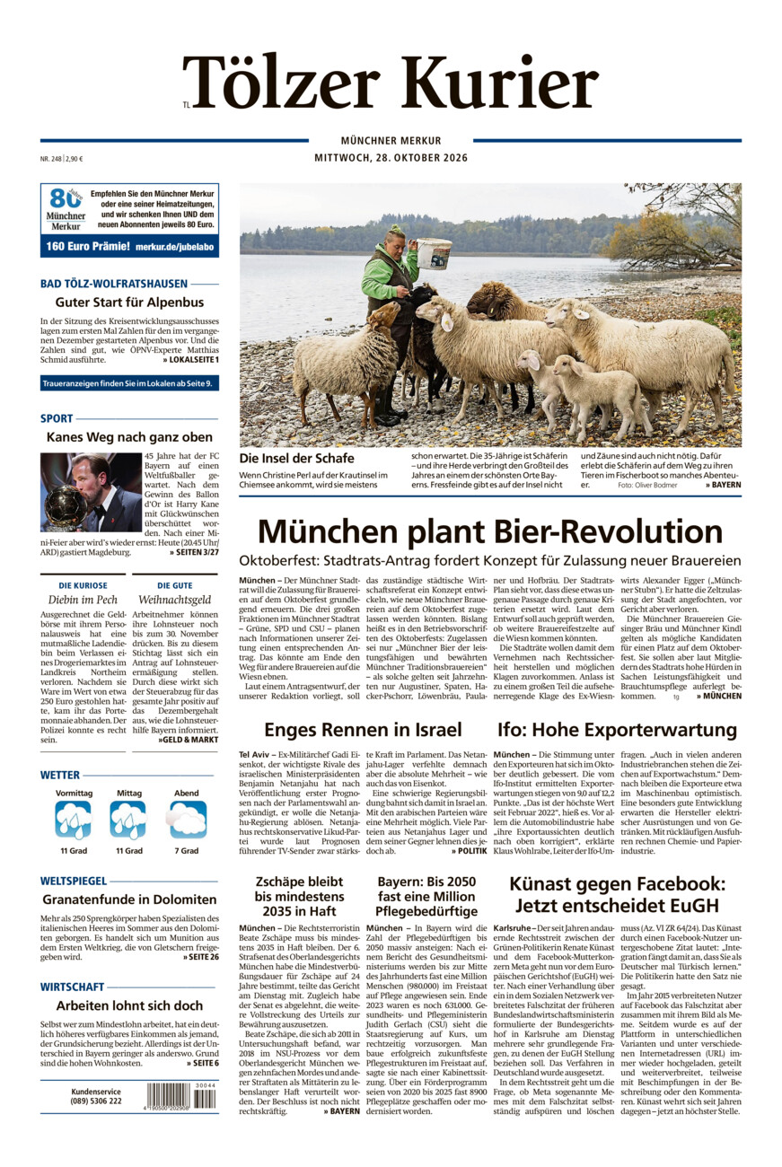Tölzer Kurier - Loisachtal (TL) vom Mittwoch, 28.10.2026