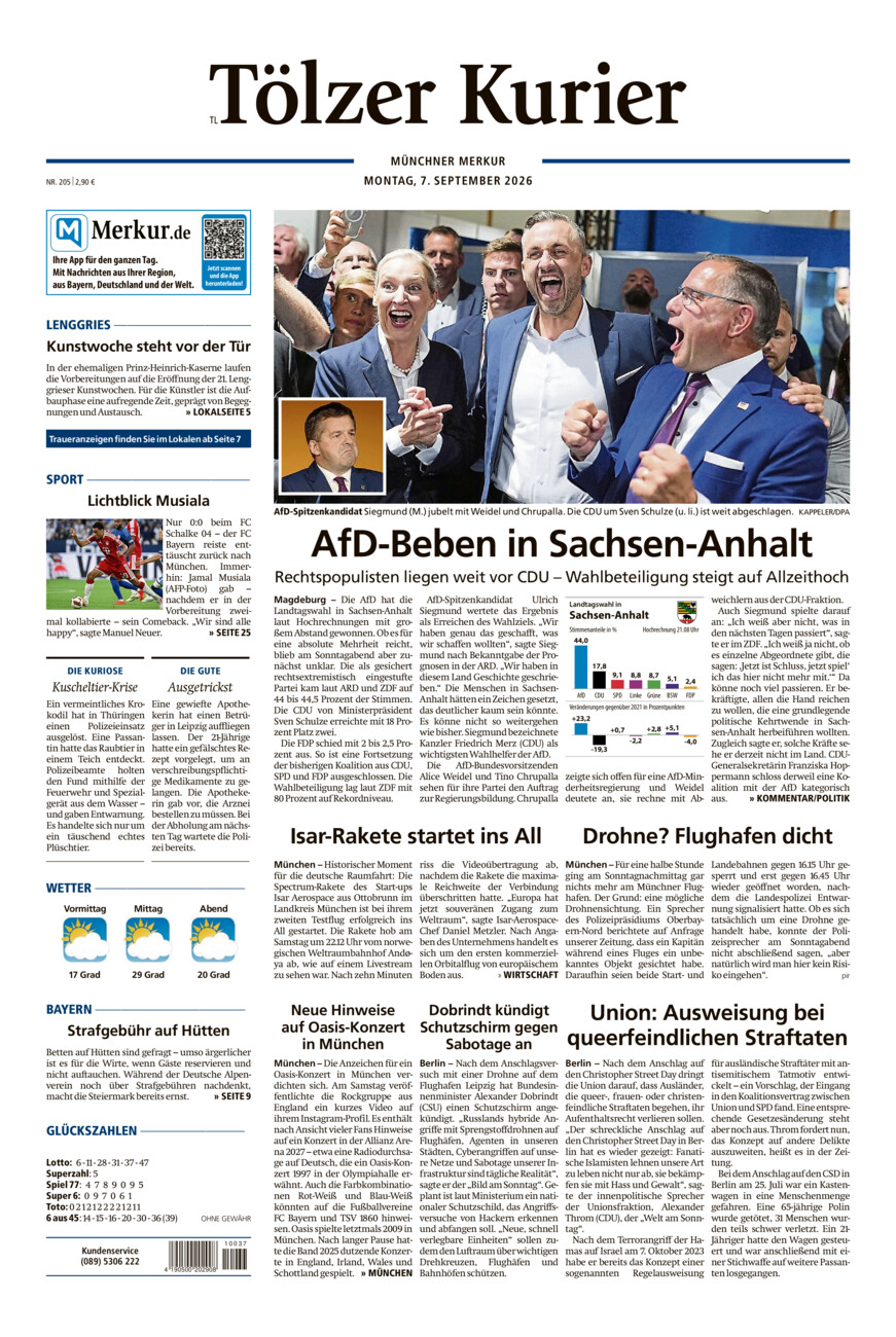 Tölzer Kurier - Loisachtal (TL) vom Montag, 07.09.2026