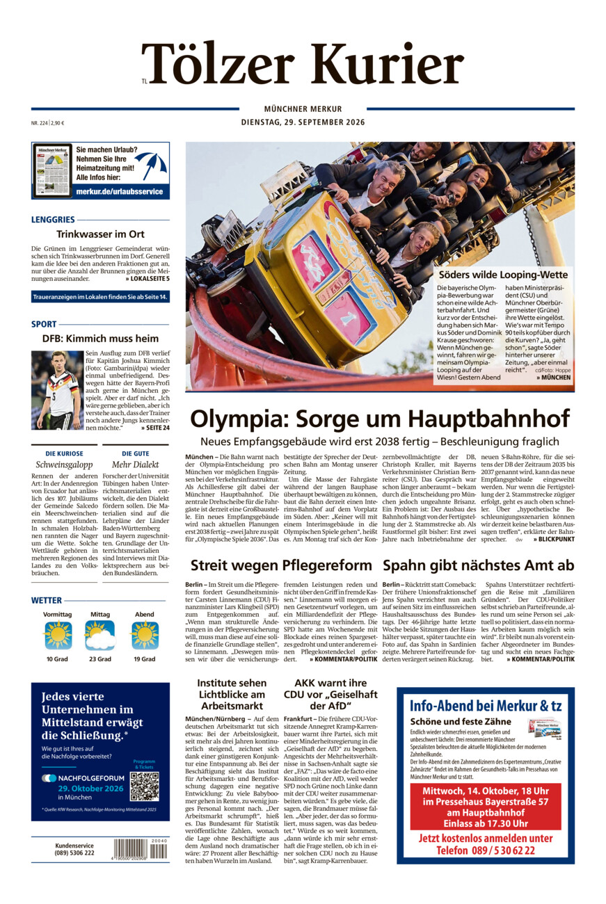 Tölzer Kurier - Loisachtal (TL) vom Dienstag, 29.09.2026