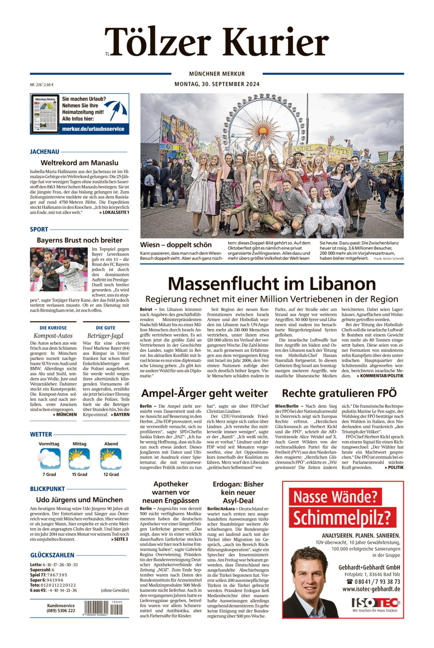 Tölzer Kurier - Loisachtal (TL) vom Montag, 30.09.2024