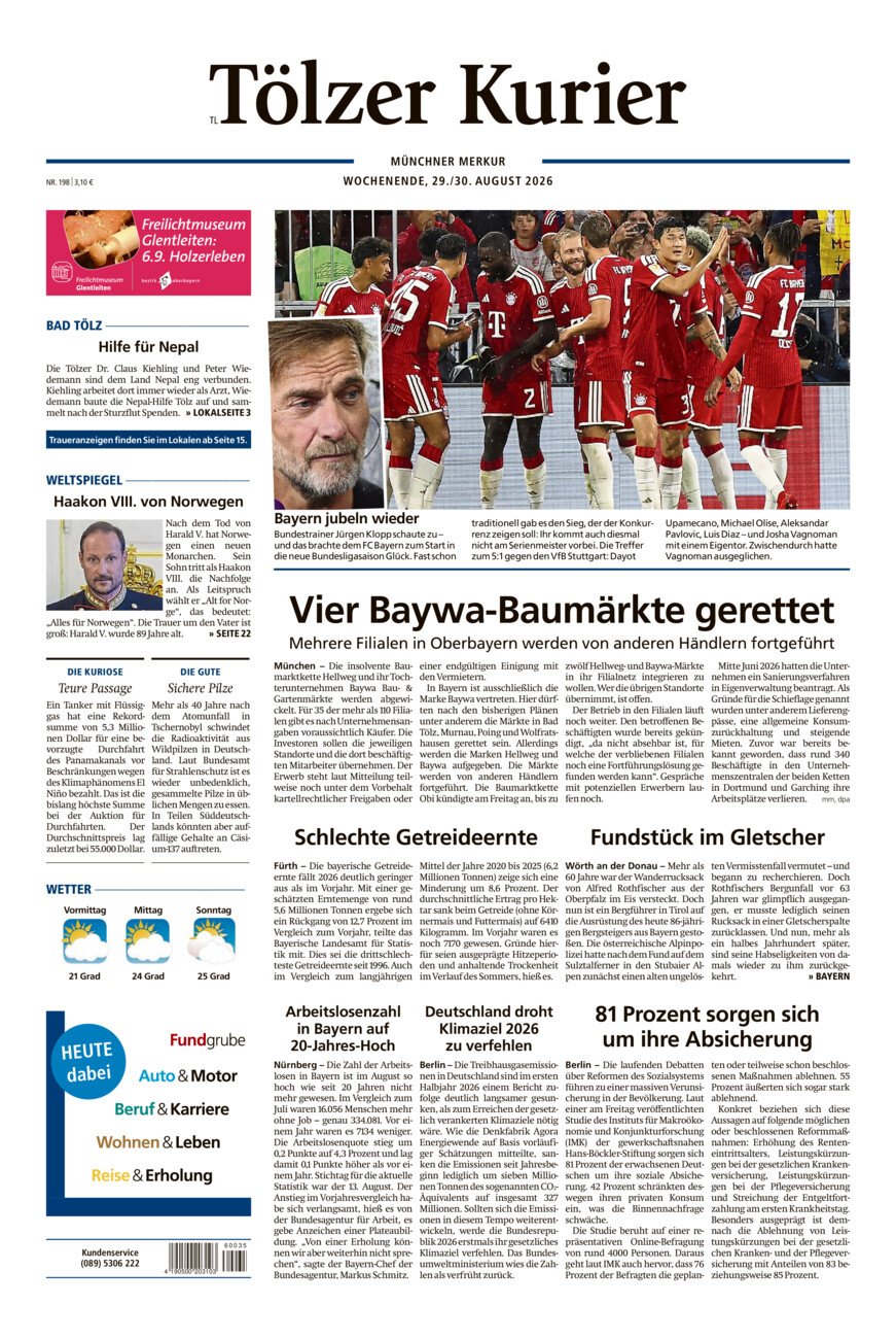 Tölzer Kurier - Loisachtal (TL) vom Samstag, 29.08.2026