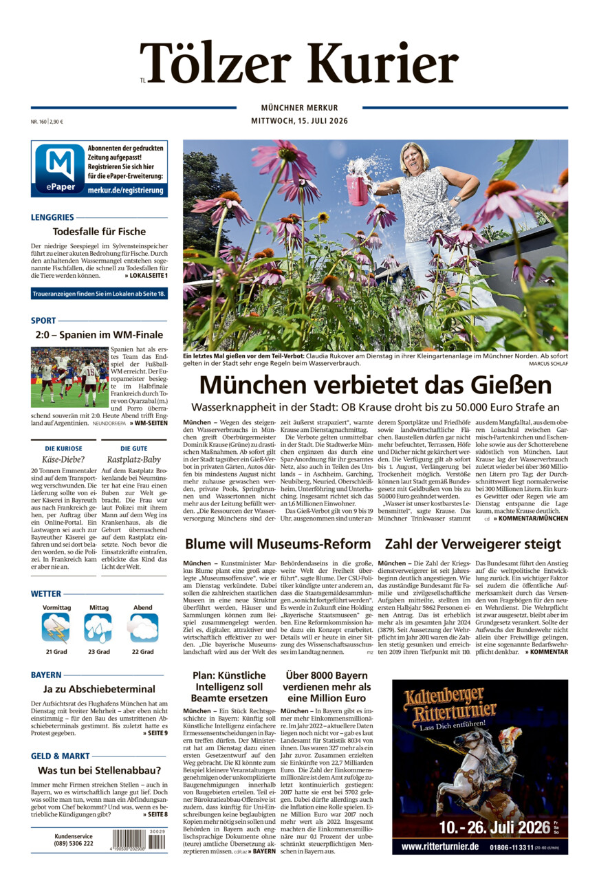 Tölzer Kurier - Loisachtal (TL) vom Mittwoch, 15.07.2026
