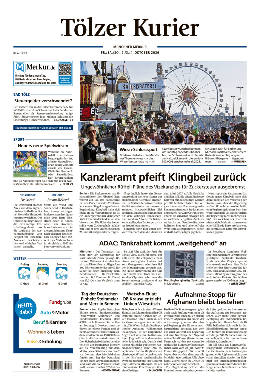 Tölzer Kurier - Loisachtal (TL) vom Freitag, 02.10.2026