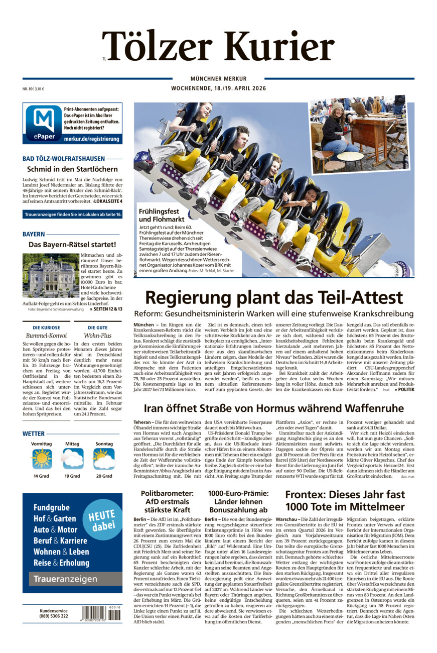 Tölzer Kurier - Loisachtal (TL) vom Samstag, 18.04.2026