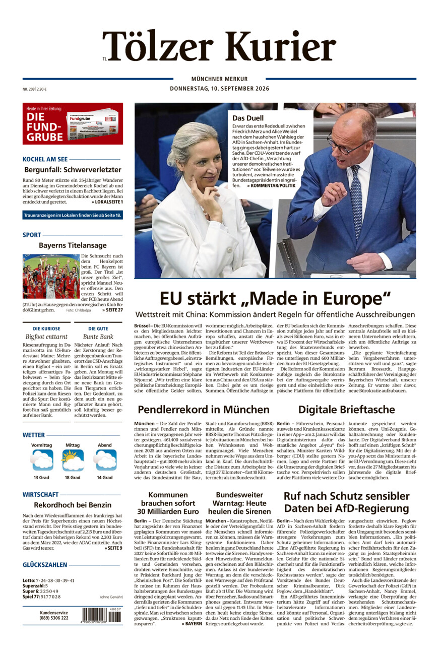 Tölzer Kurier - Loisachtal (TL) vom Donnerstag, 10.09.2026