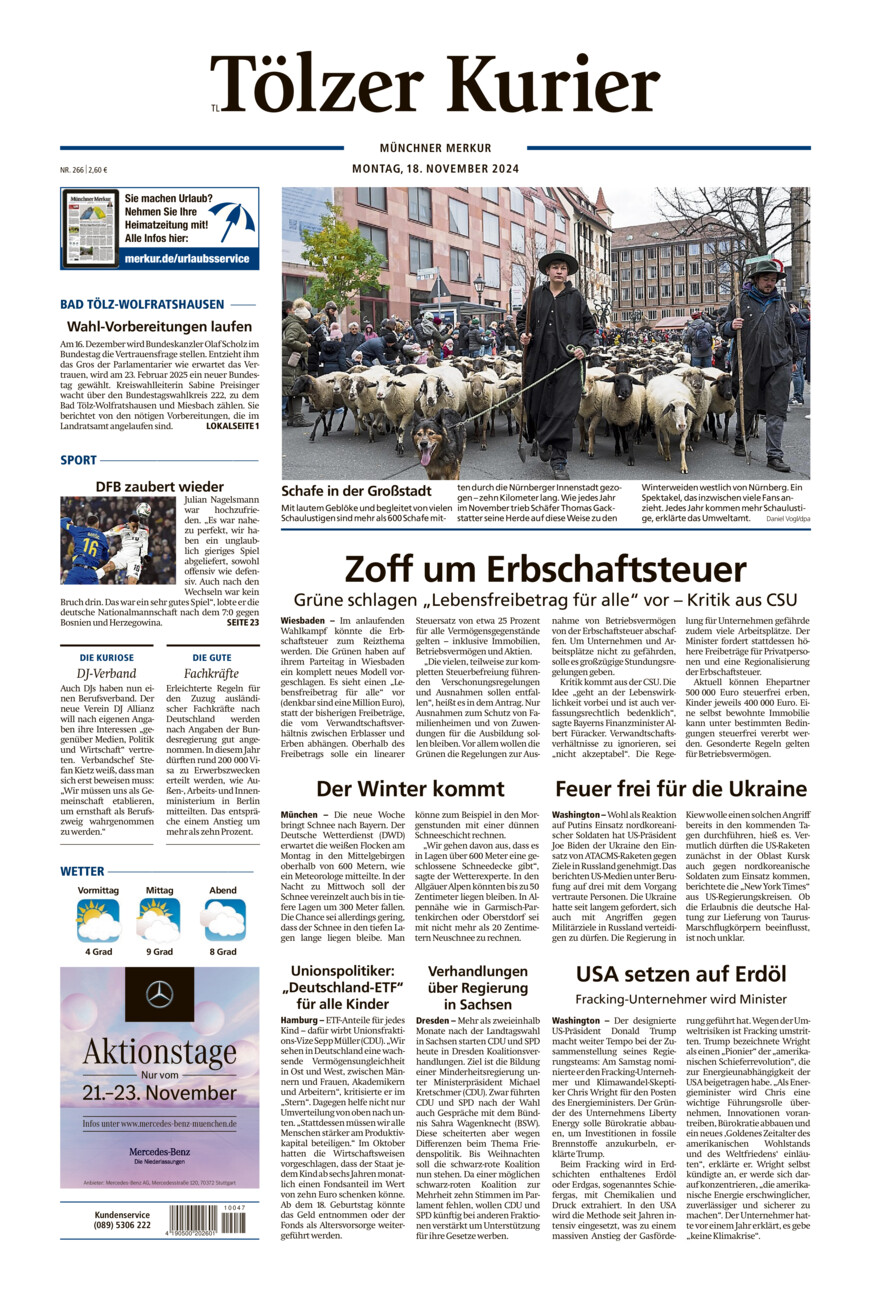 Tölzer Kurier - Loisachtal (TL) vom Montag, 18.11.2024