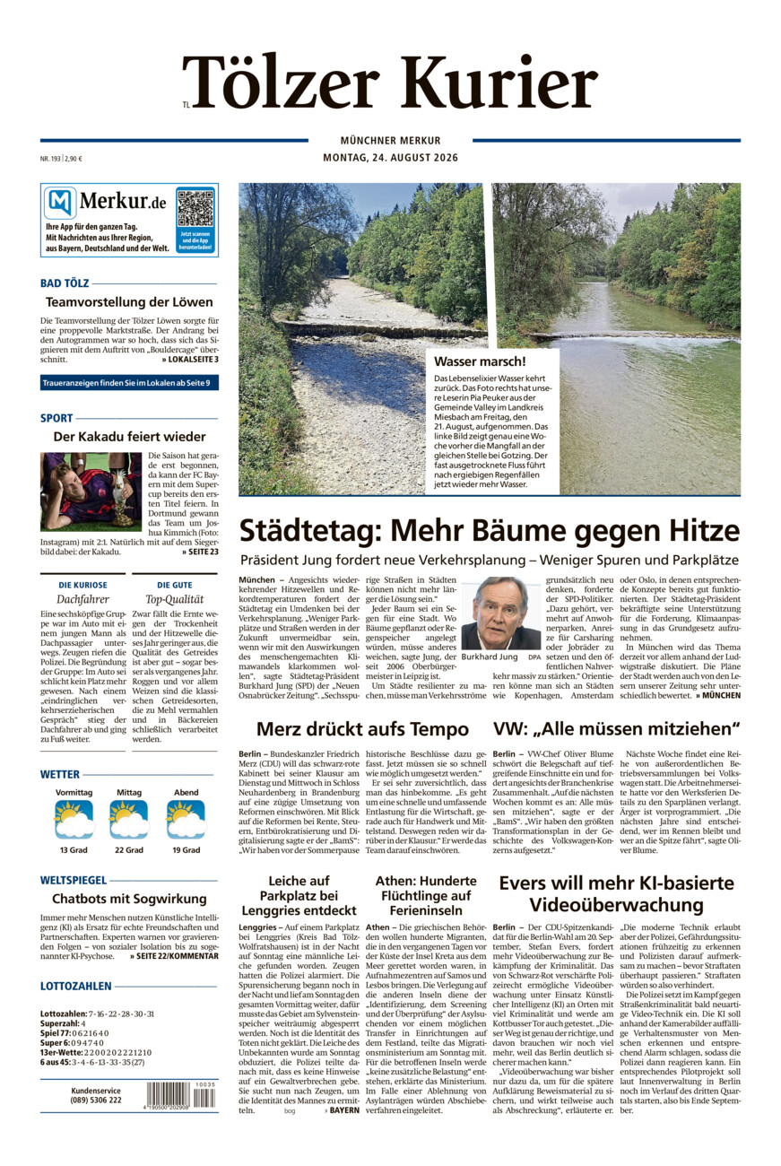 Tölzer Kurier - Loisachtal (TL) vom Montag, 24.08.2026