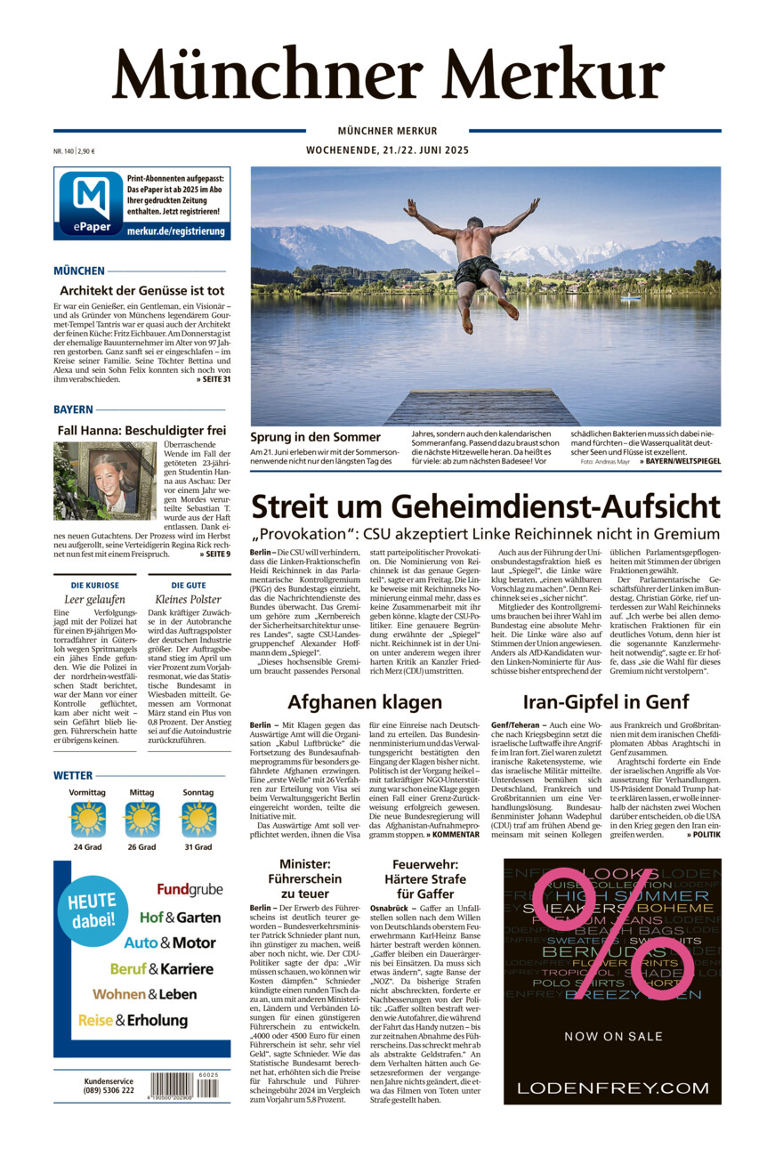 Münchner Merkur - Stadt vom Samstag, 21.06.2025