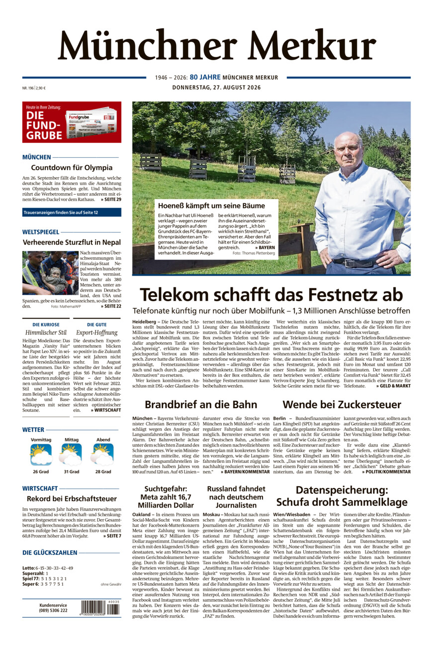 Münchner Merkur - Stadt vom Donnerstag, 27.08.2026