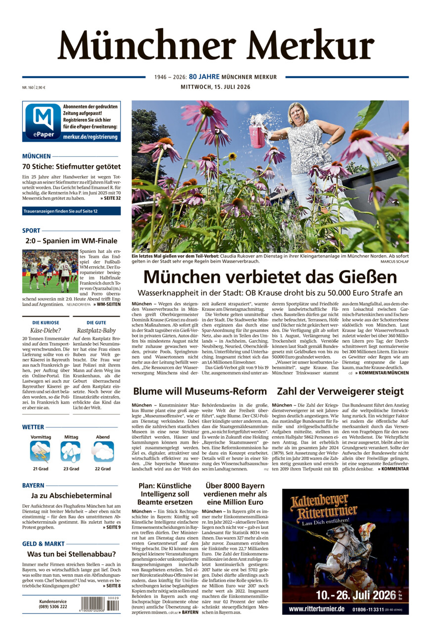 Münchner Merkur - Stadt vom Mittwoch, 15.07.2026