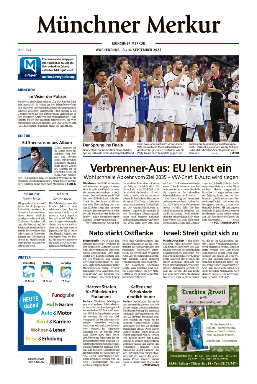 Münchner Merkur - Stadt vom Samstag, 13.09.2025