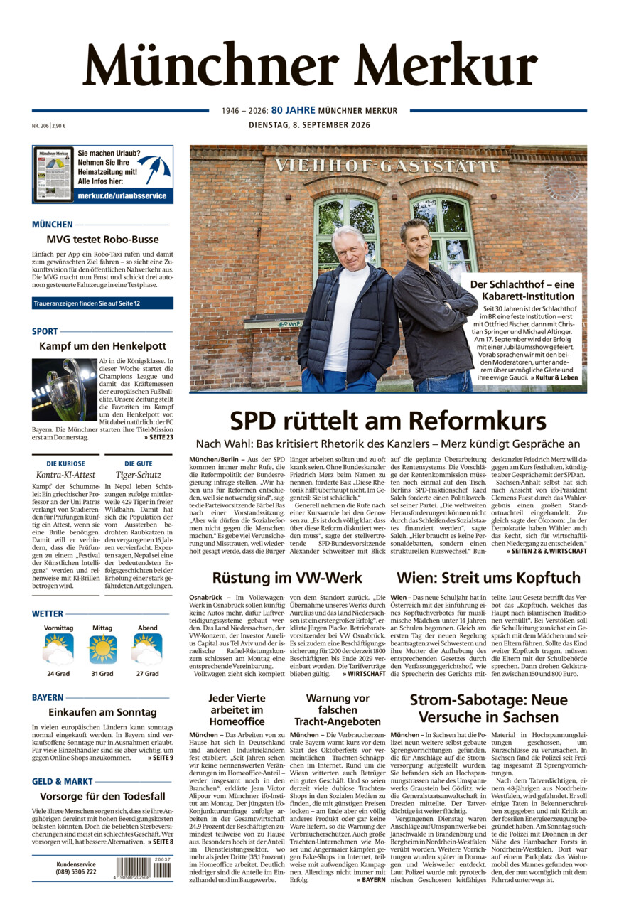 Münchner Merkur - Stadt vom Dienstag, 08.09.2026